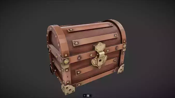 A wooden treasure chest with metal accents