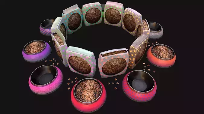 Bowl Packaging Dry Cereal Food for Pet Dog and Cat Pack Low-poly 3D model