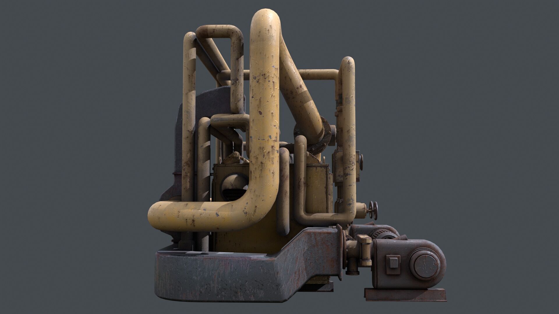 Rusty Industrial Pump System Low-poly 3D model_10