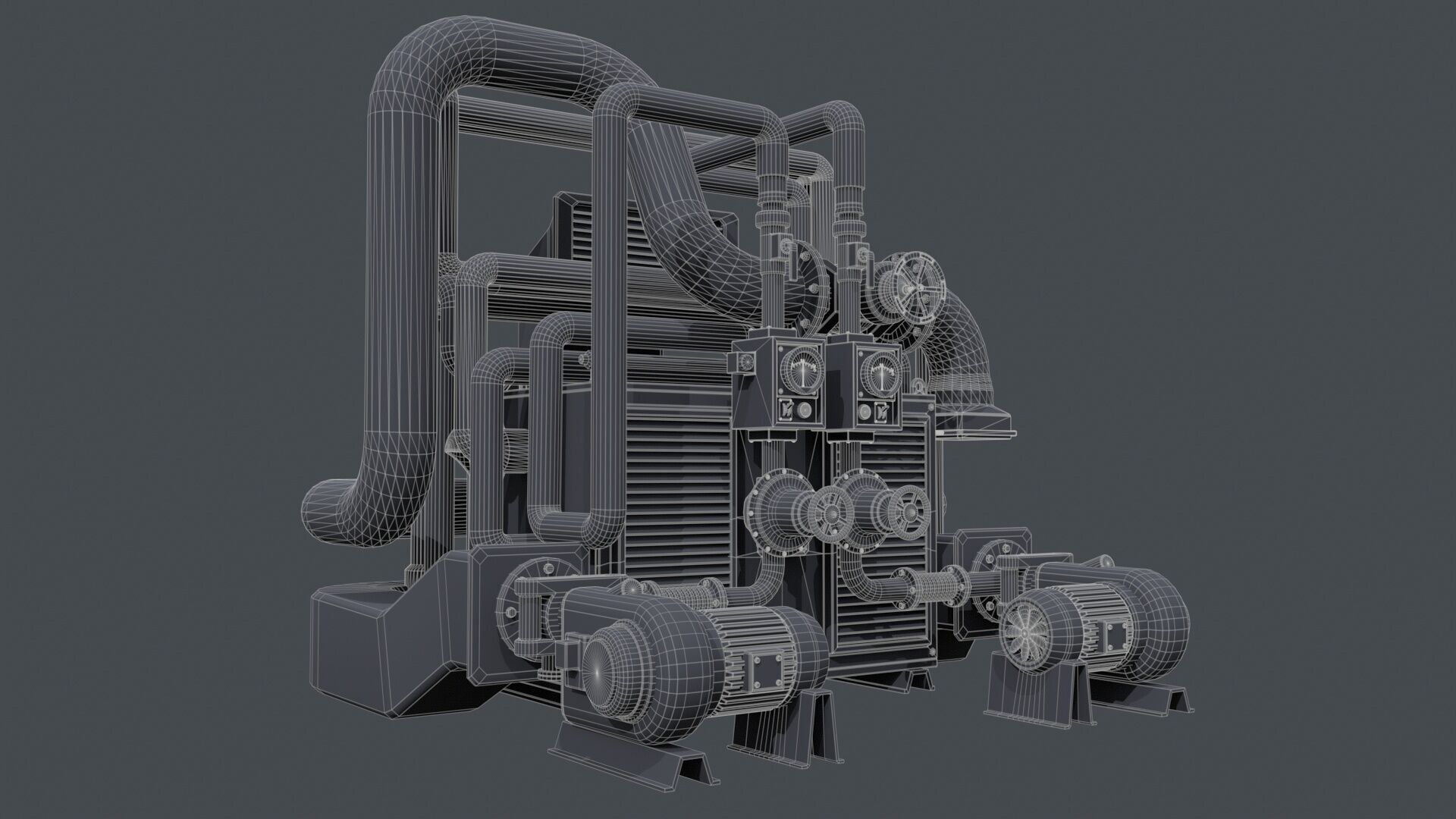 Rusty Industrial Pump System Low-poly 3D model_12