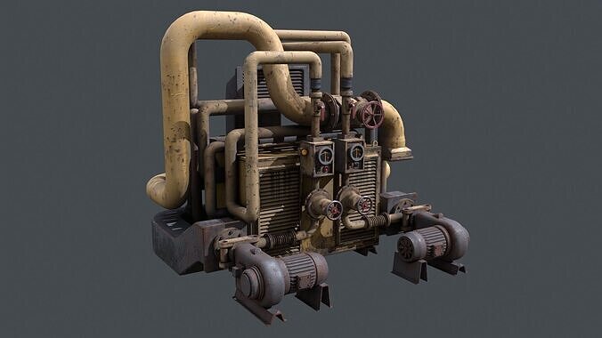 Rusty Industrial Pump System Low-poly 3D model