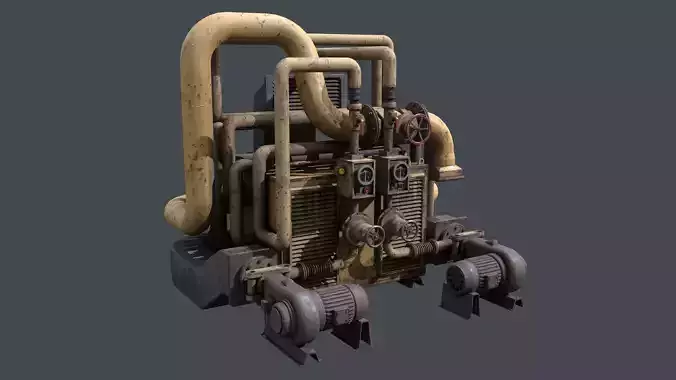 Rusty Industrial Pump System Low-poly 3D model