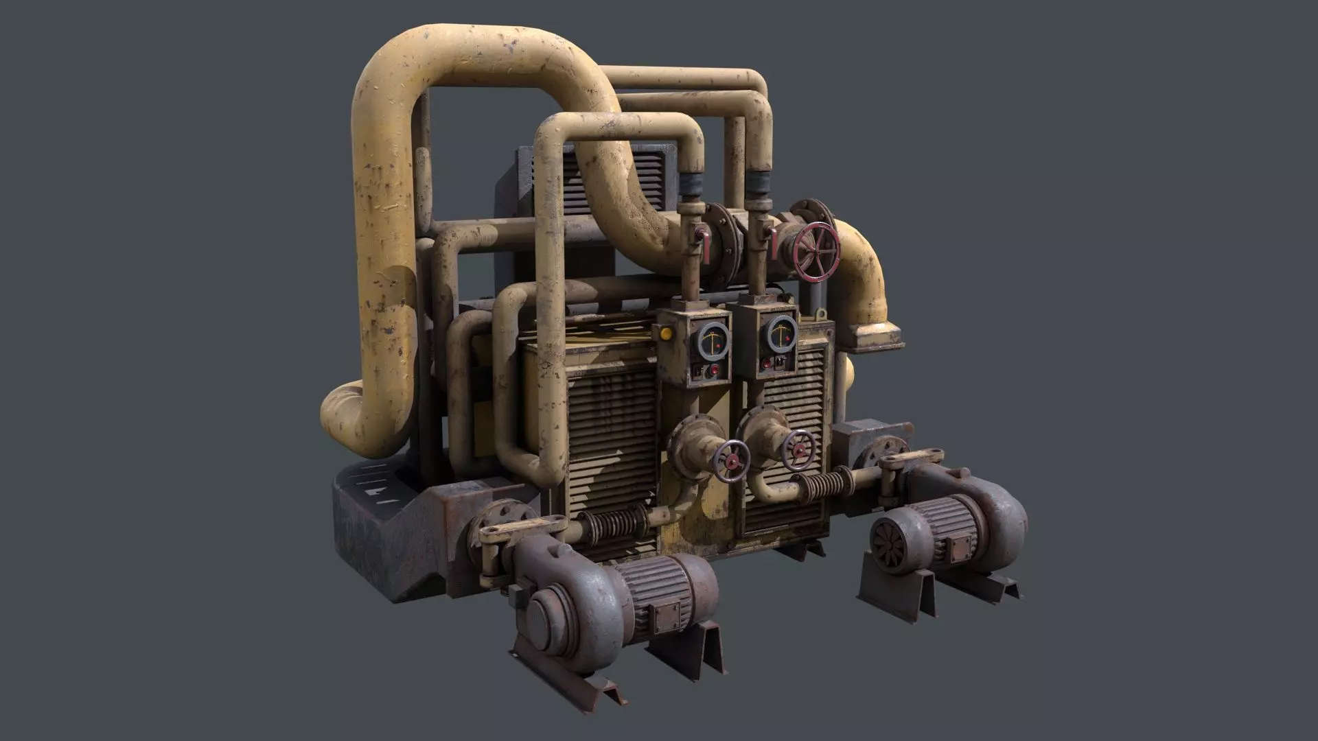Rusty Industrial Pump System Low-poly 3D model_0