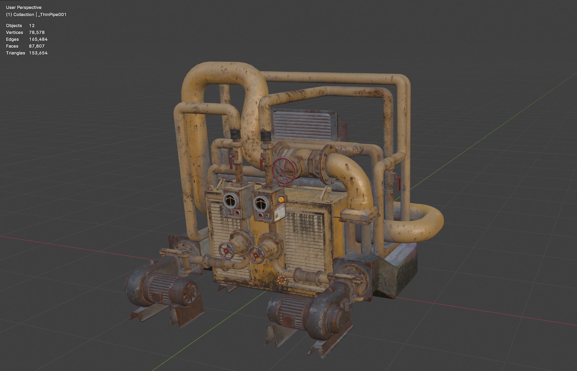 Rusty Industrial Pump System Low-poly 3D model_14