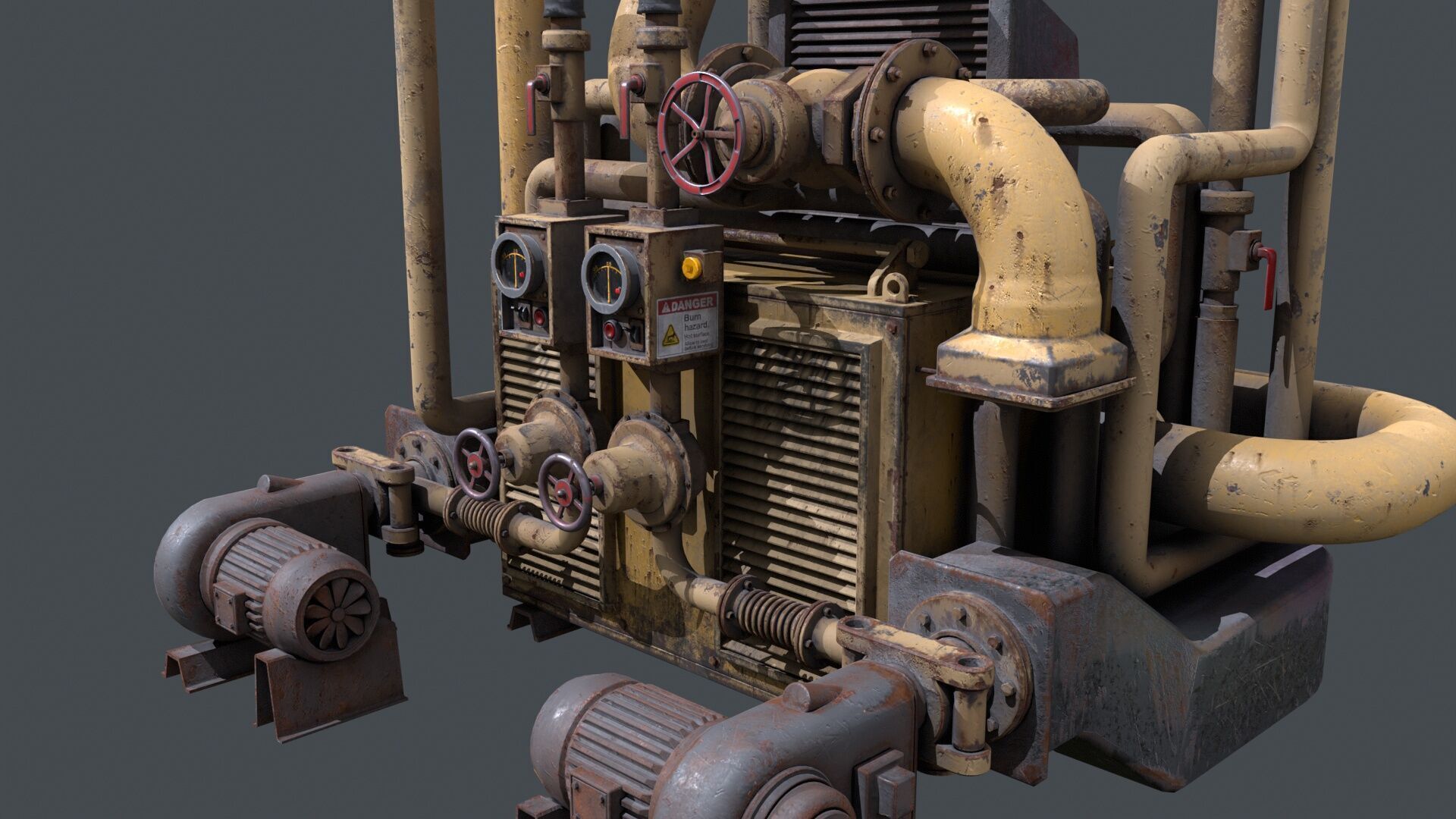 Rusty Industrial Pump System Low-poly 3D model_2