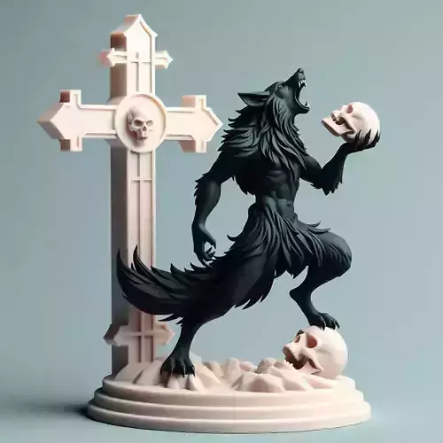 860 Ivory Werewolf Howling with Skull 3D Model beast