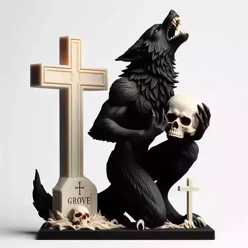 861 Ivory Werewolf Howling with Skull 3D Model beast