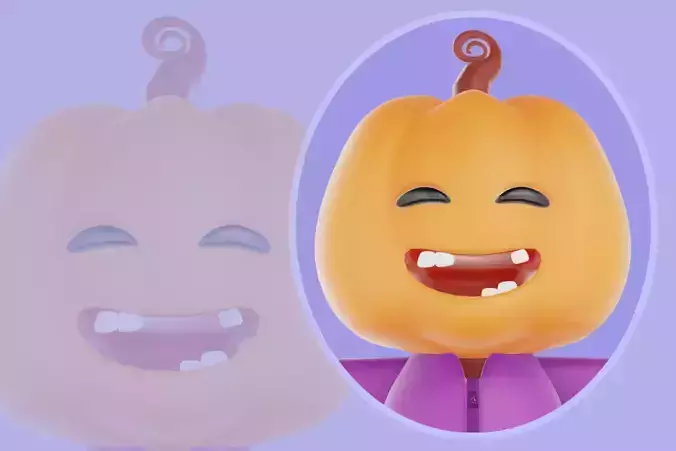 Stylized 3D Jack-o-Lantern Character - Pumpkin Head Halloween