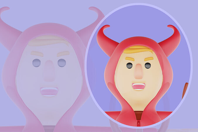 Stylized 3D Demon Character - Red Devil Cartoon with Trident 3D model