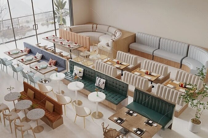 Coffee Table and Armchair Sets 3D Cafe Interior 3D Set 052  3D model
