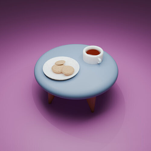 Modern Round Tea Table with Wooden Legs Coffee Cup Cozy Interior Free low-poly 3D model