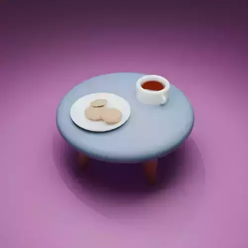 Modern Round Tea Table with Wooden Legs Coffee Cup Cozy Interior