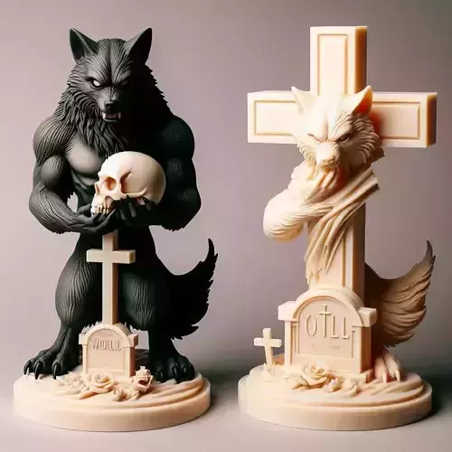 864 Ivory Werewolf Howling with Skull 3D Model  beast