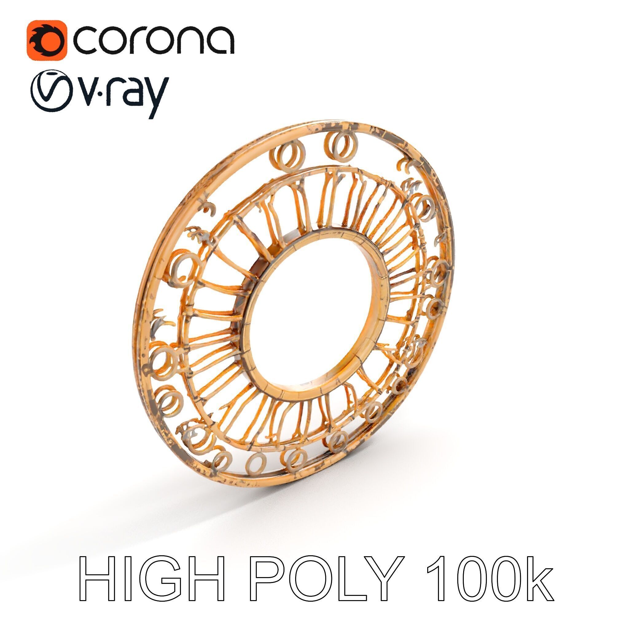 Rustic Circular Metal Wall Decor Model Pack Low-poly 3D model_7