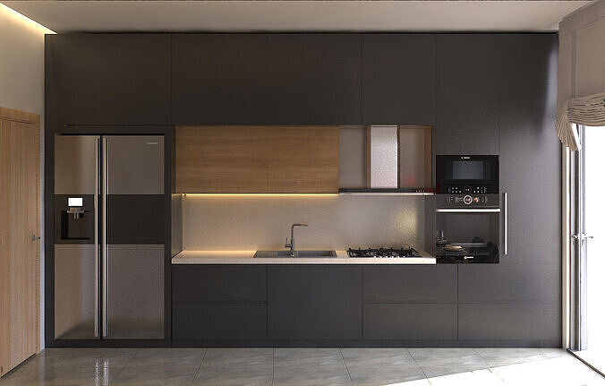 Modern Kitchen and Dining Area Scene Free 3D model