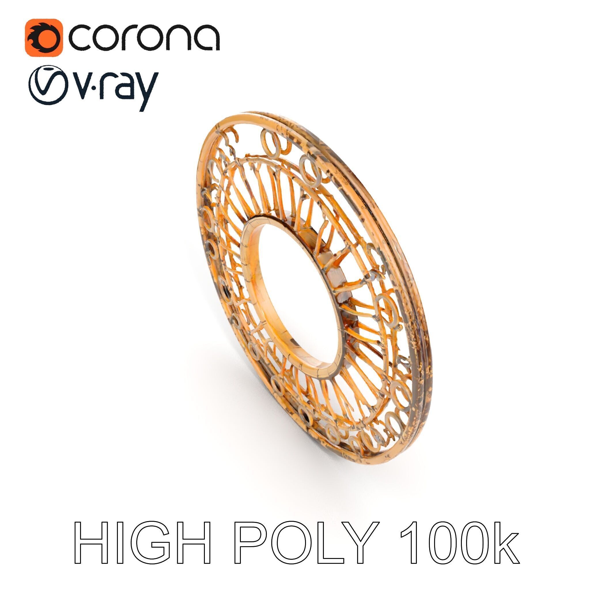 Vintage Circular Metal Wall Art Model Pack Low-poly 3D model_15