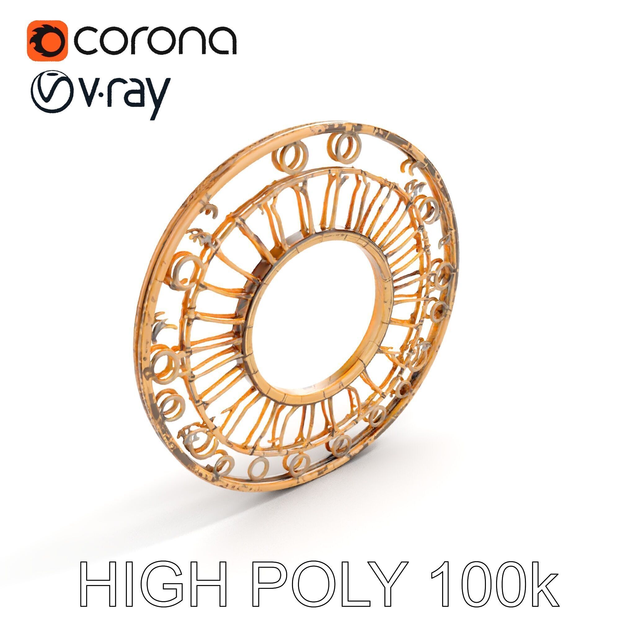 Vintage Circular Metal Wall Art Model Pack Low-poly 3D model_12