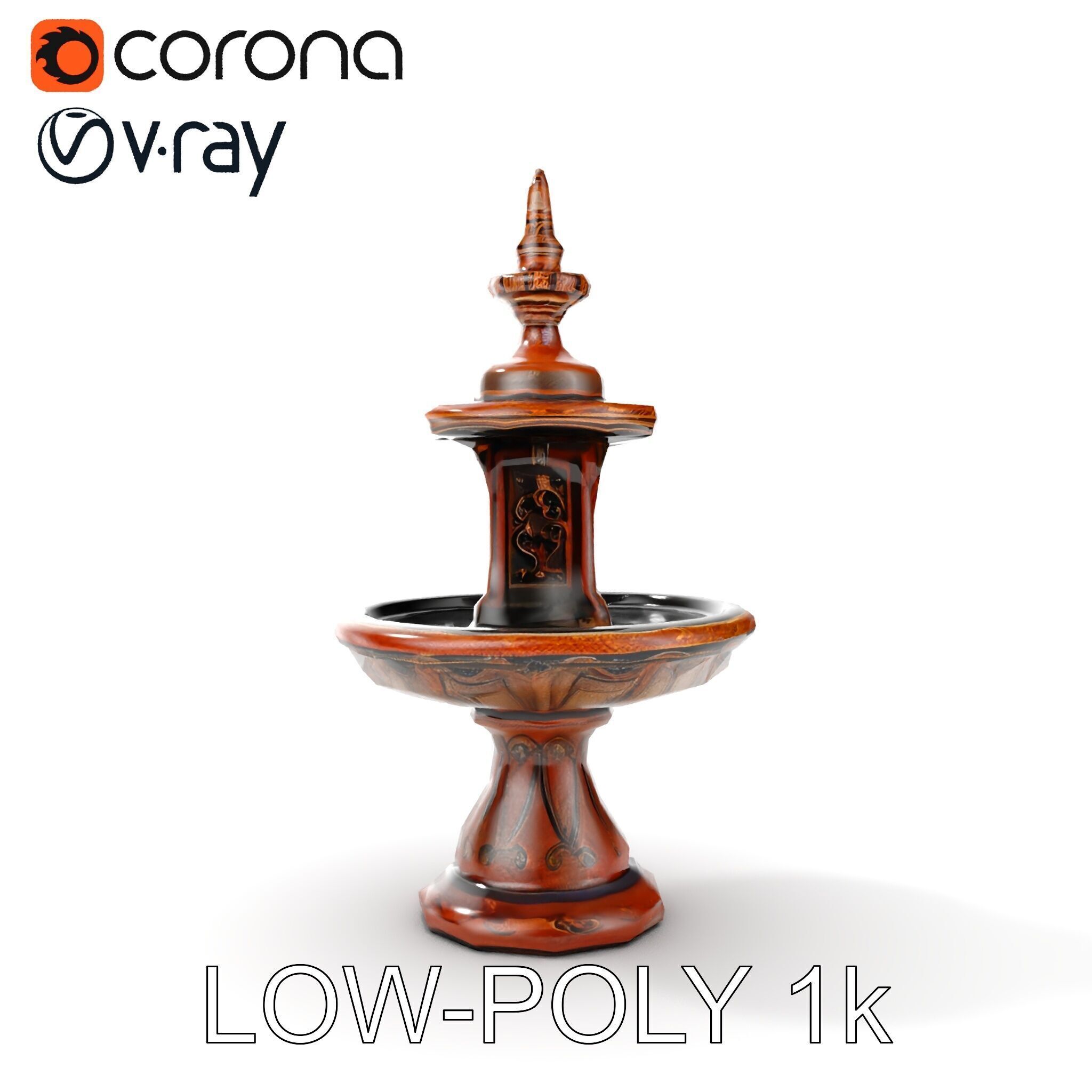 Rustic Ornamental Fountain Model Pack Low-poly 3D model_16