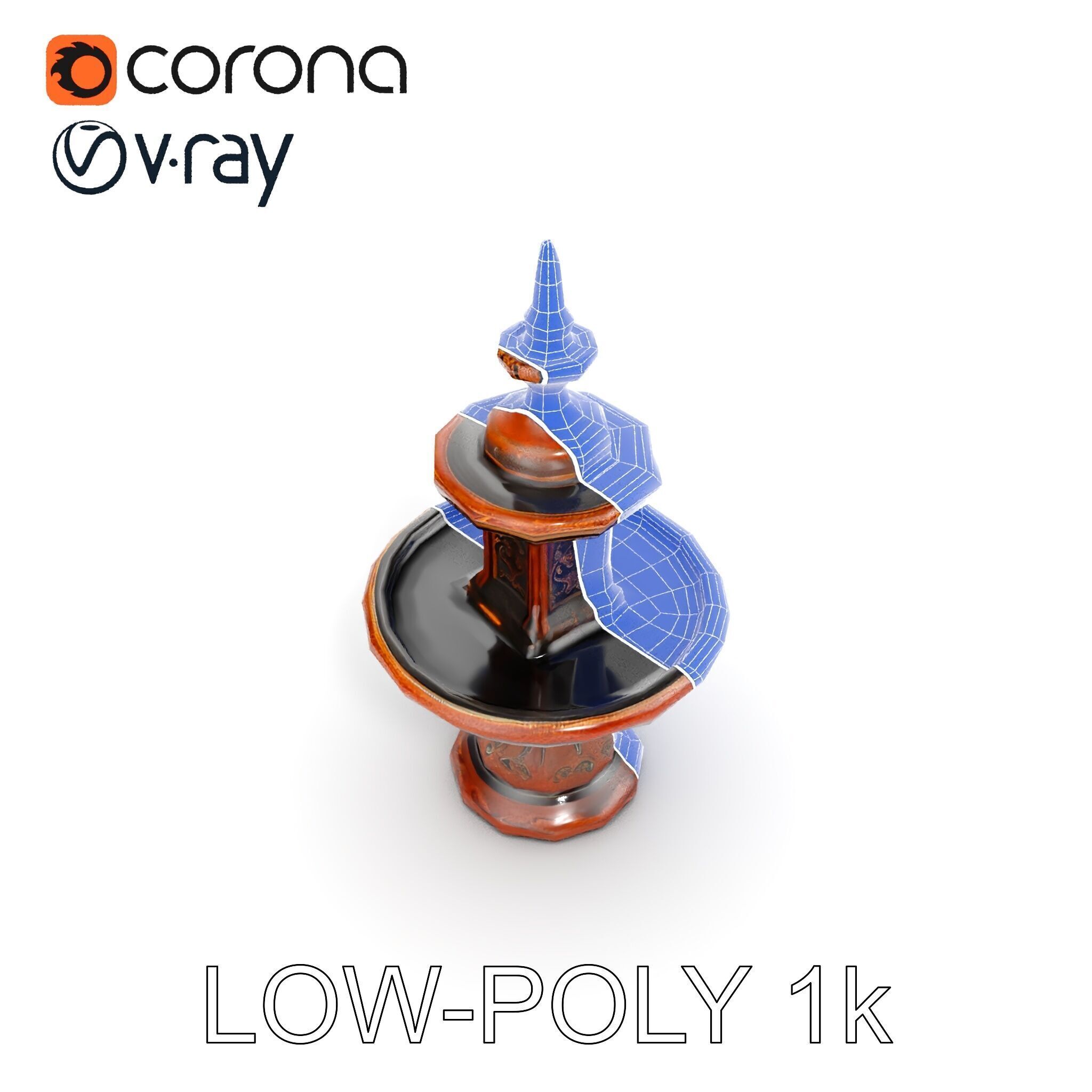 Rustic Ornamental Fountain Model Pack Low-poly 3D model_10