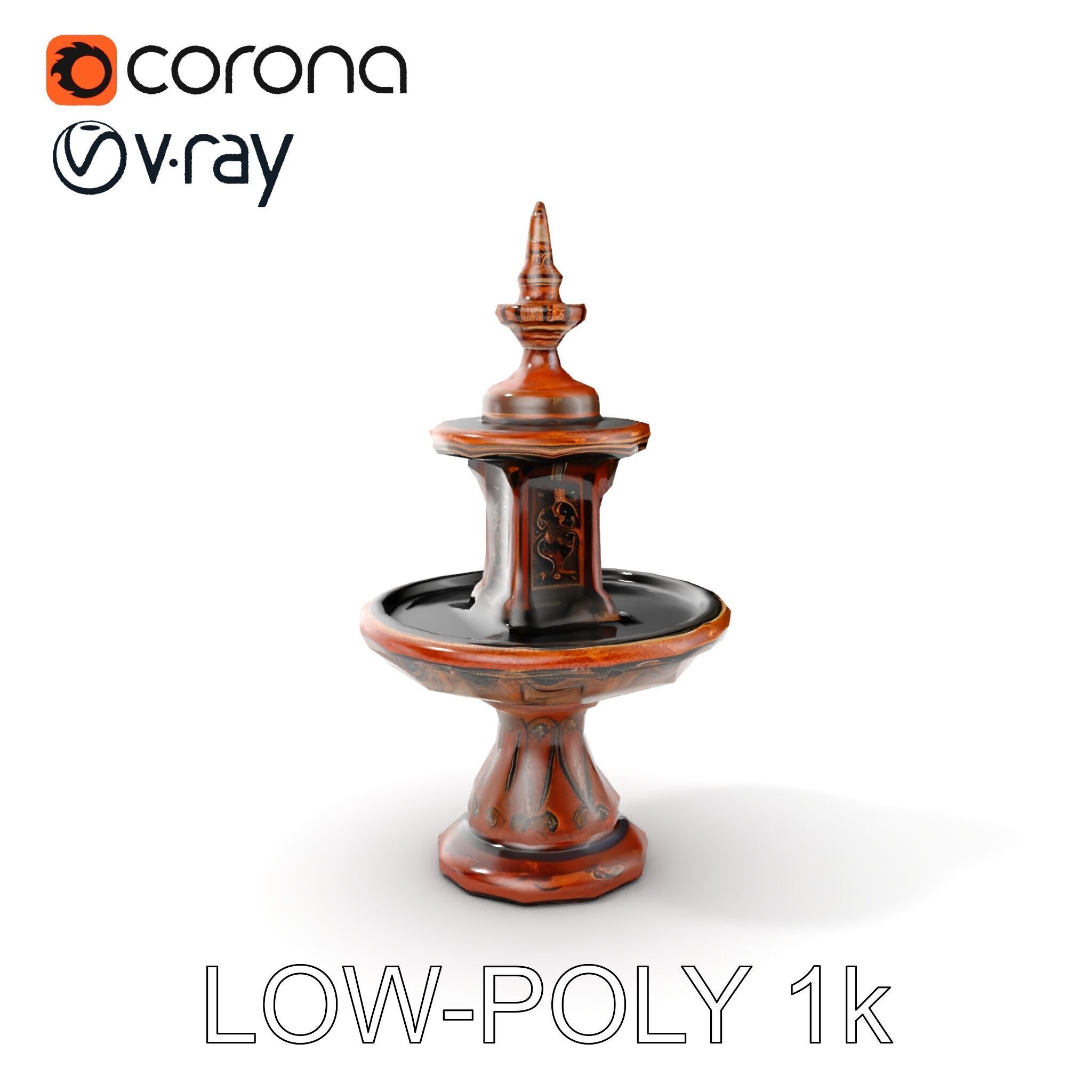 Rustic Ornamental Fountain Model Pack Low-poly 3D model_8
