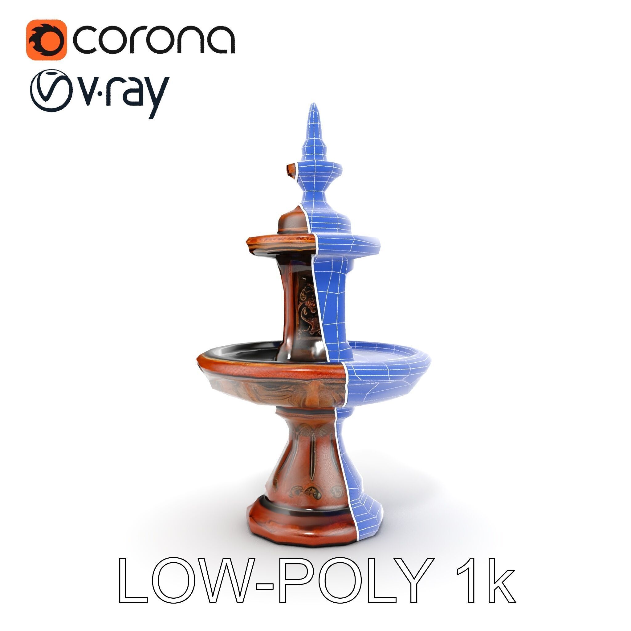 Rustic Ornamental Fountain Model Pack Low-poly 3D model_32