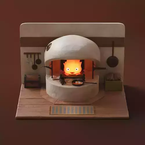 Calcifer Fireplace Diorama Lamp 3D Printable Howls Moving Castle