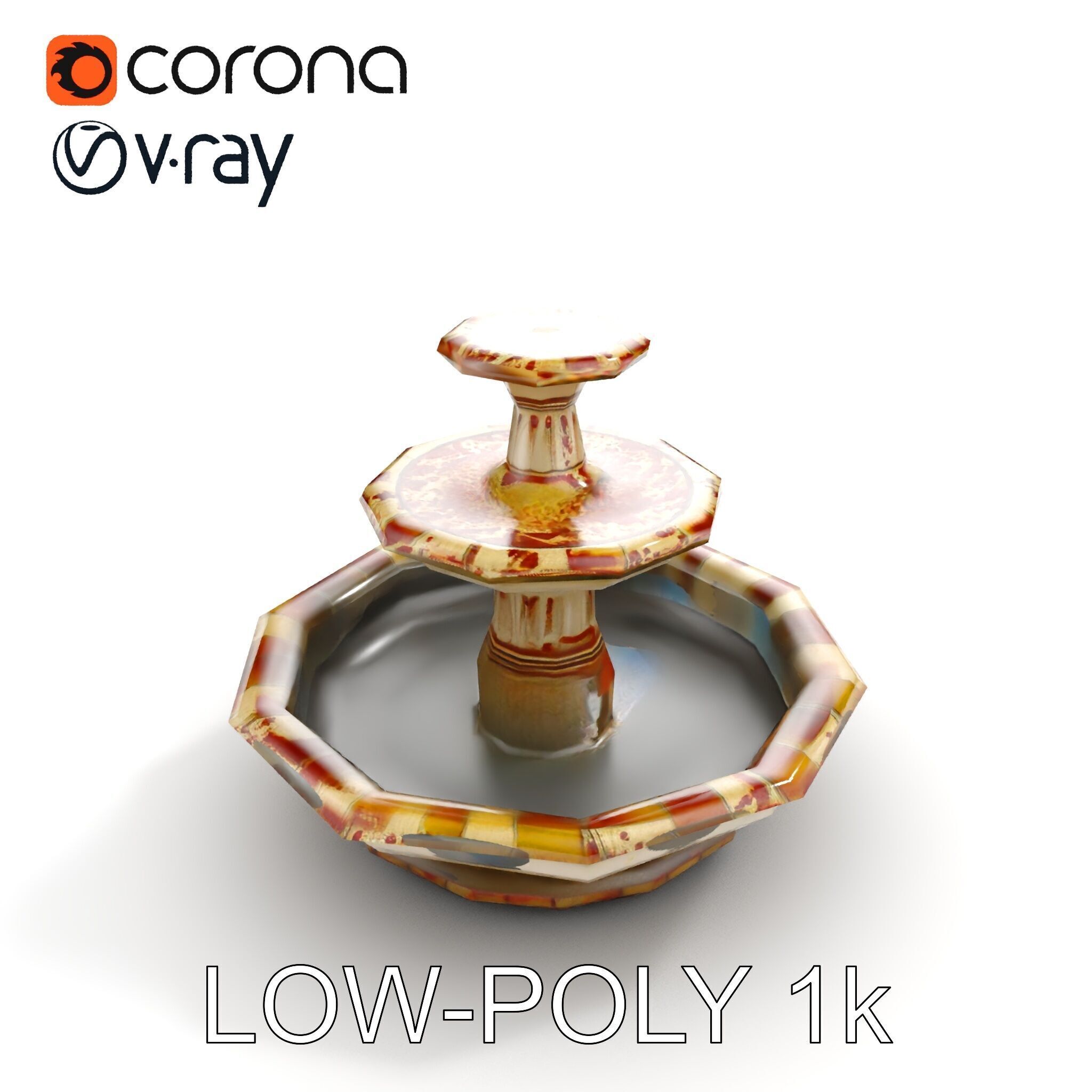 Ornate Stone Fountain Model Pack Low-poly 3D model_12