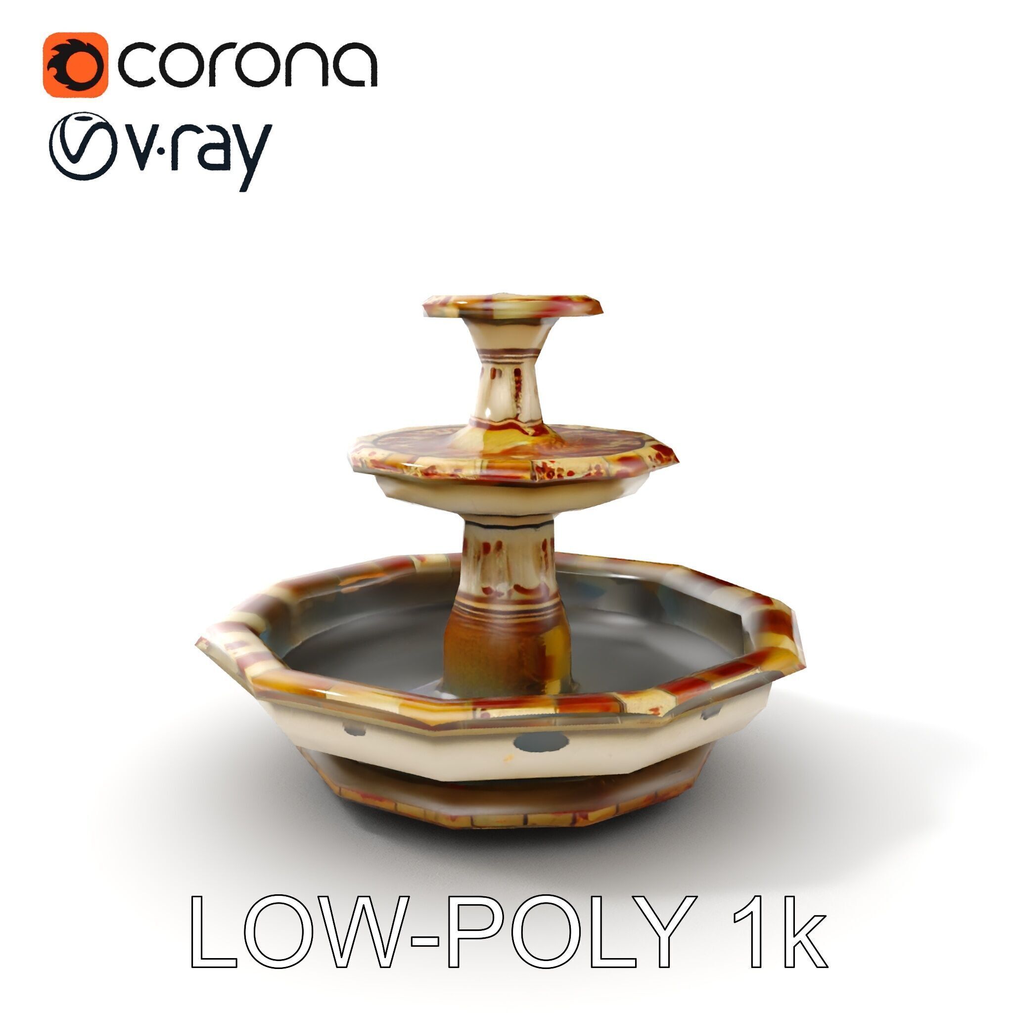 Ornate Stone Fountain Model Pack Low-poly 3D model_18