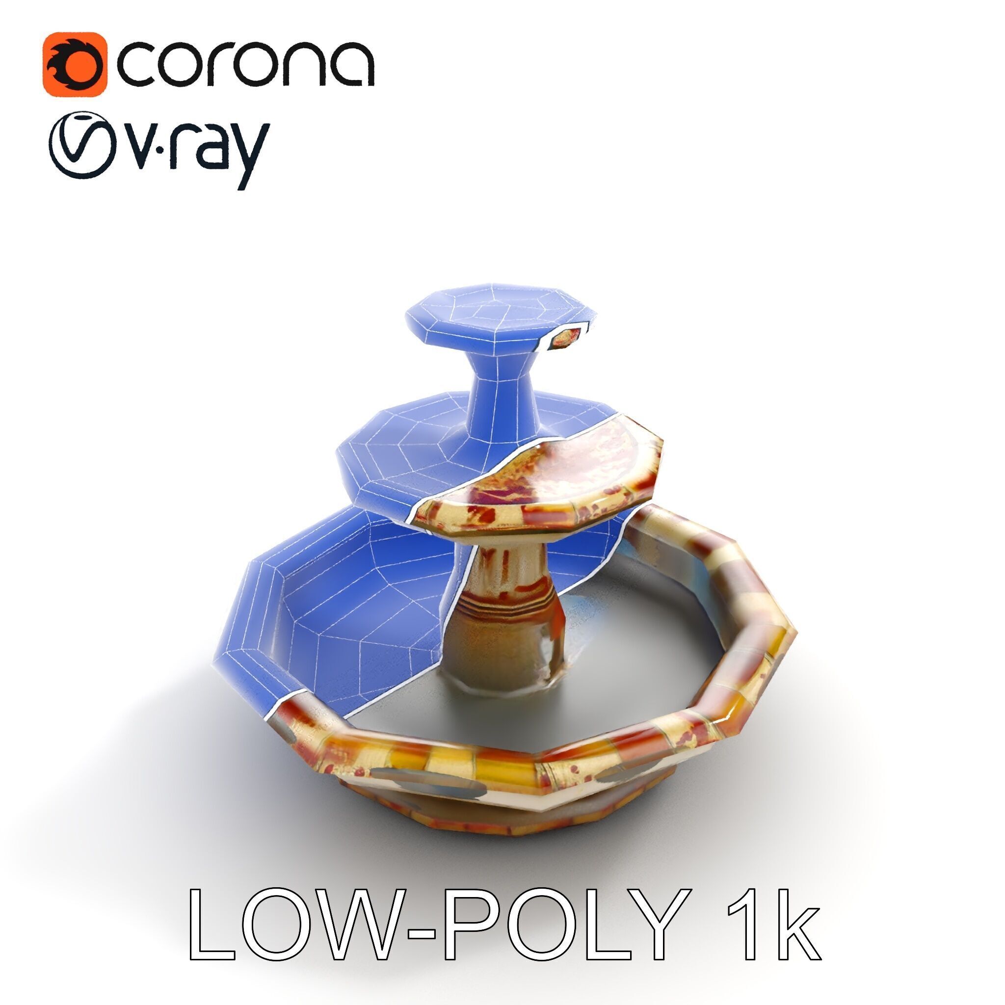 Ornate Stone Fountain Model Pack Low-poly 3D model_32