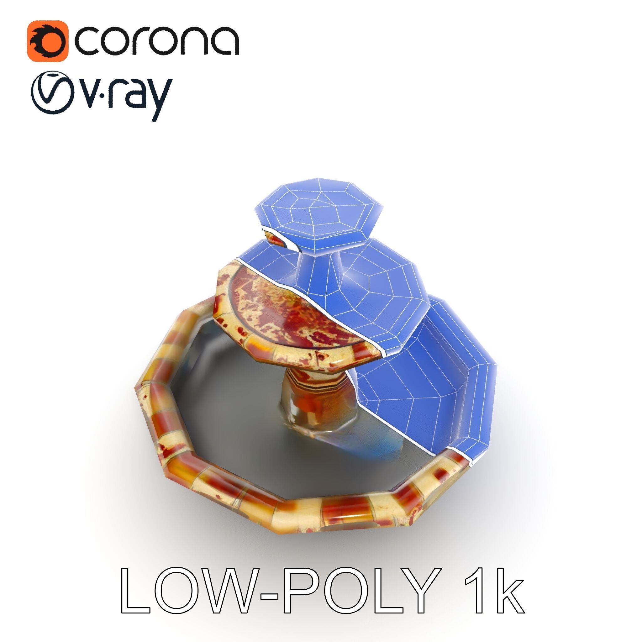 Ornate Stone Fountain Model Pack Low-poly 3D model_24