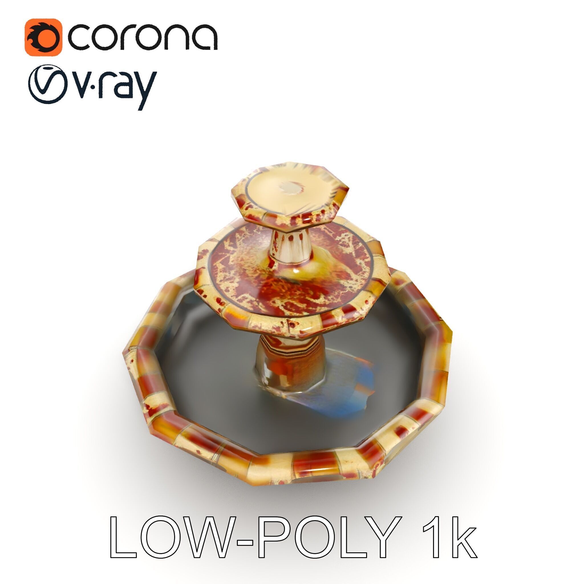Ornate Stone Fountain Model Pack Low-poly 3D model_8