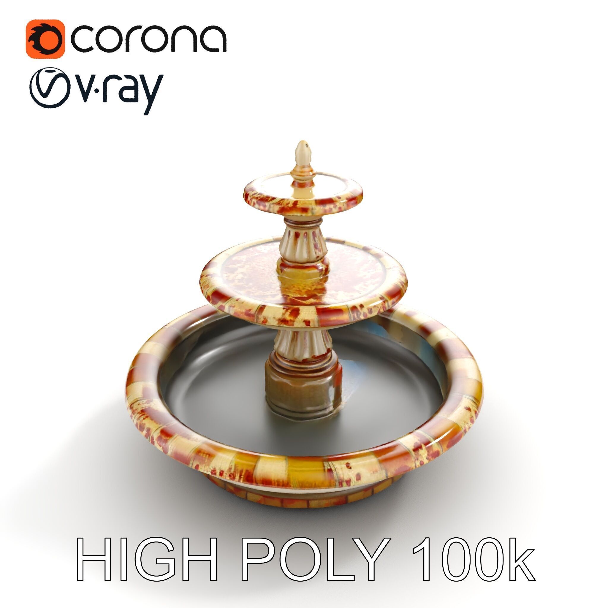 Ornate Stone Fountain Model Pack Low-poly 3D model_16