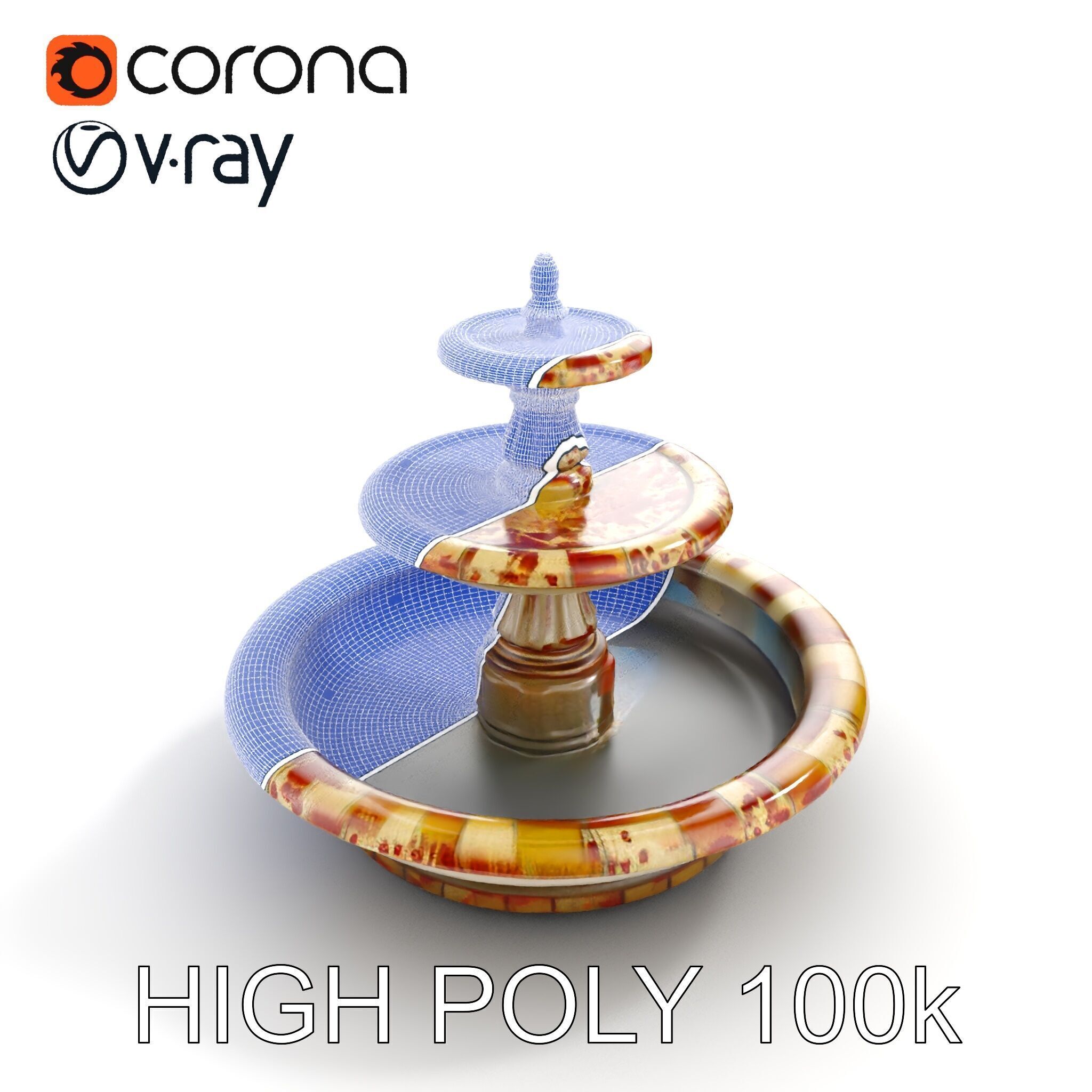 Ornate Stone Fountain Model Pack Low-poly 3D model_28