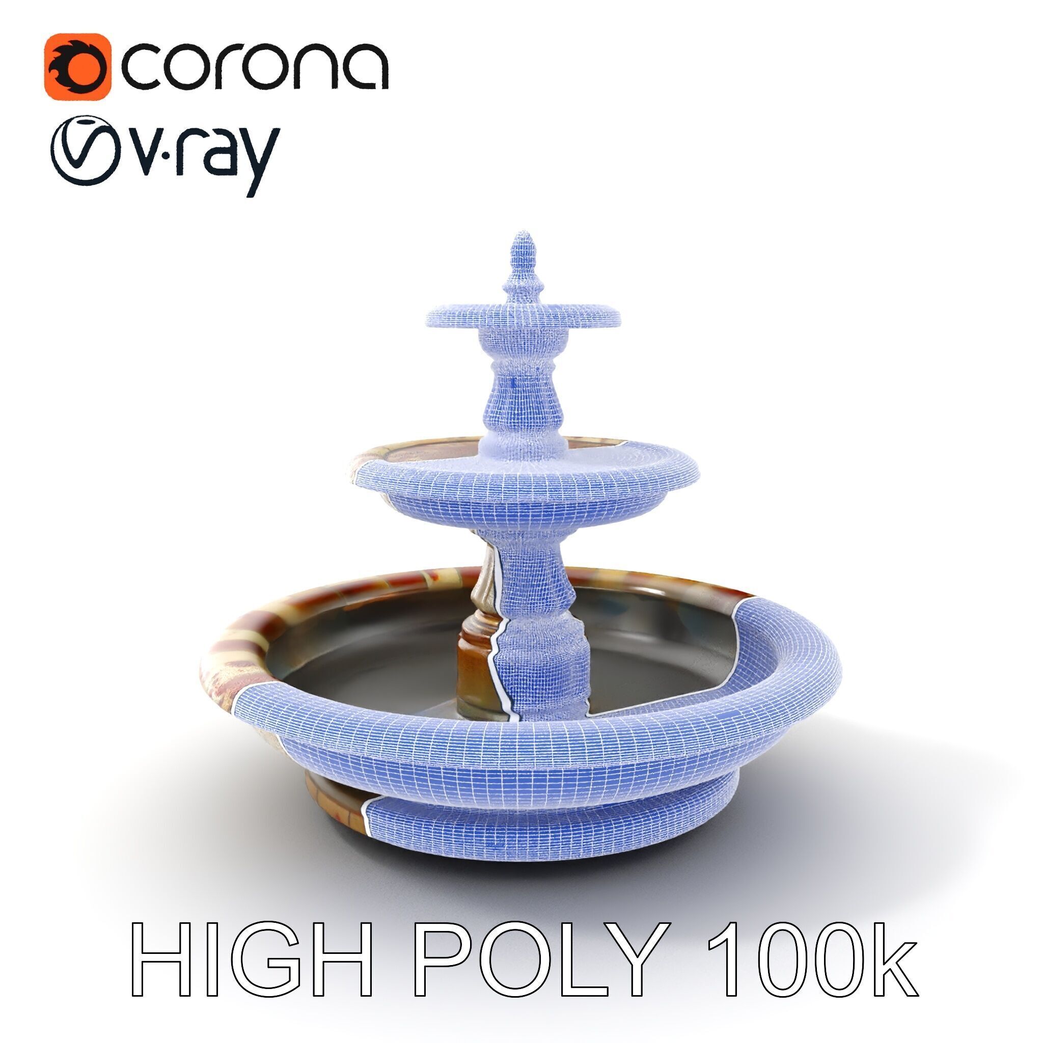 Ornate Stone Fountain Model Pack Low-poly 3D model_5