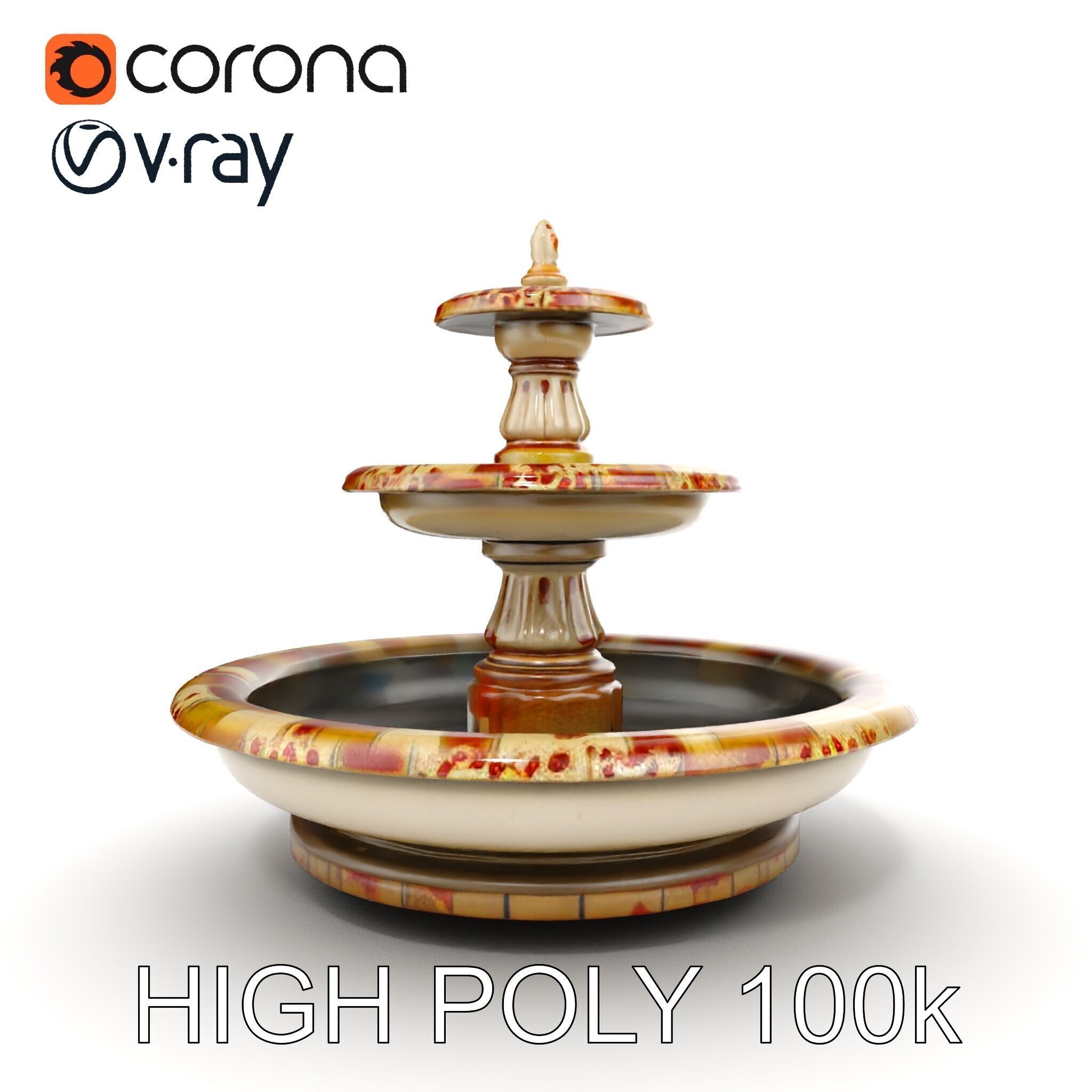 Ornate Stone Fountain Model Pack Low-poly 3D model_25