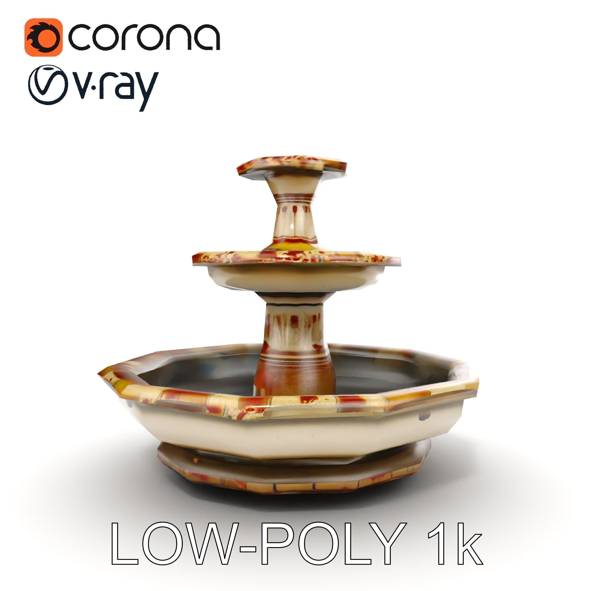 Ornate Stone Fountain Model Pack Low-poly 3D model_10