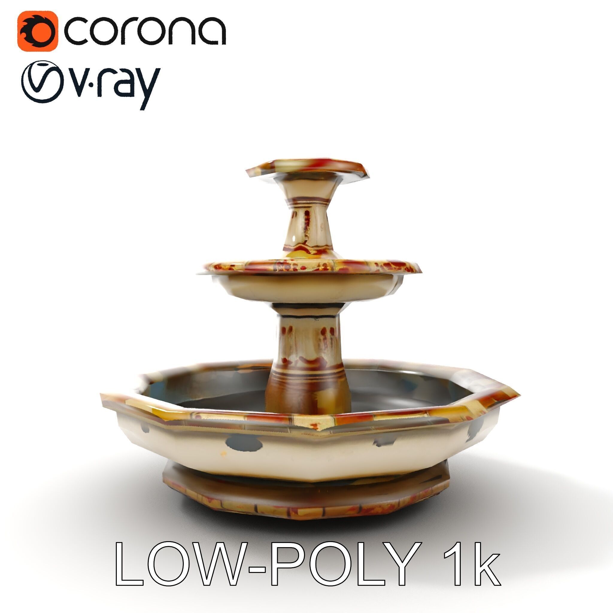 Ornate Stone Fountain Model Pack Low-poly 3D model_15