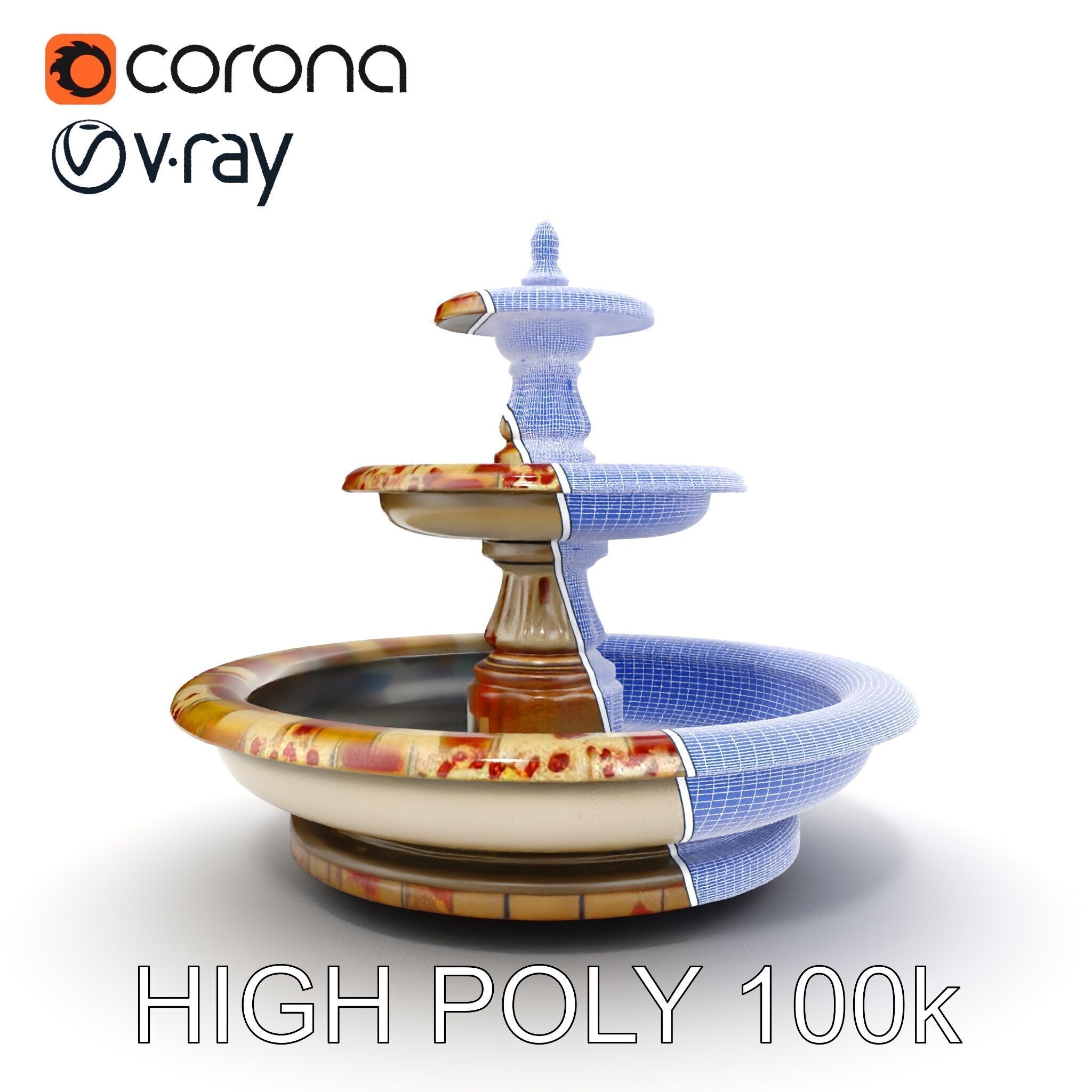 Ornate Stone Fountain Model Pack Low-poly 3D model_22