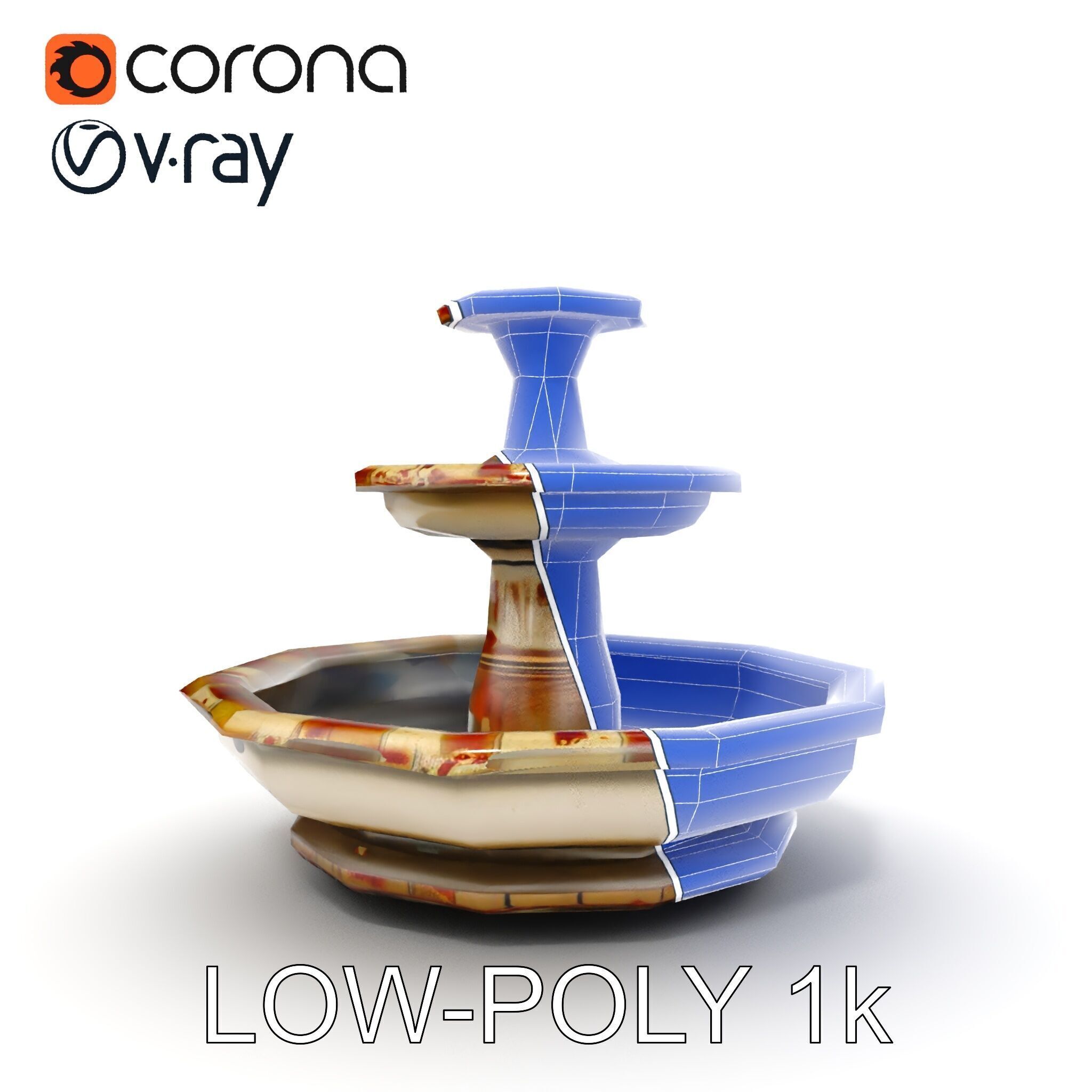 Ornate Stone Fountain Model Pack Low-poly 3D model_30