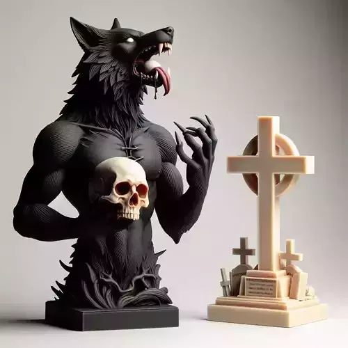 866 Ivory Werewolf Howling with Skull 3D Model  beast