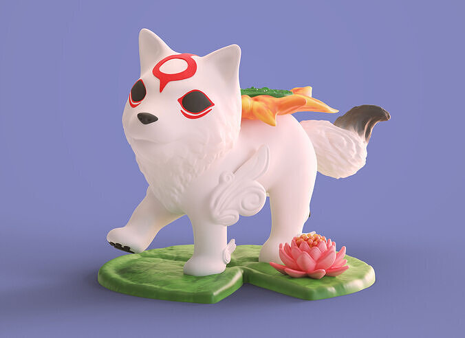 Chibi Okami 3D Printable Figure Cute Wolf Goddess Model 3D print model