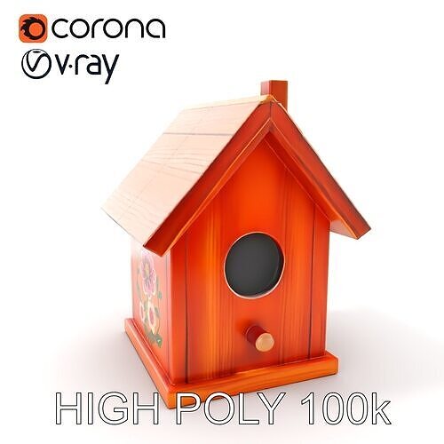 Decorative Birdhouse Model Pack with Floral Design Low-poly 3D model
