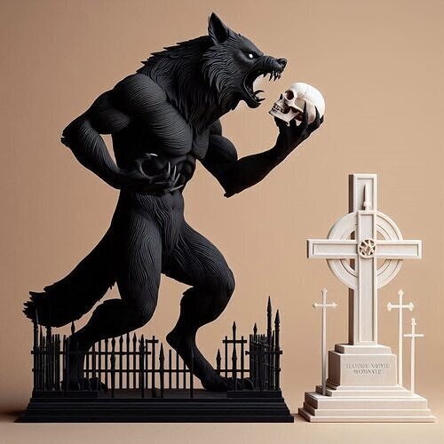 867 Ivory Werewolf Howling with Skull 3D Model beast 3D print model