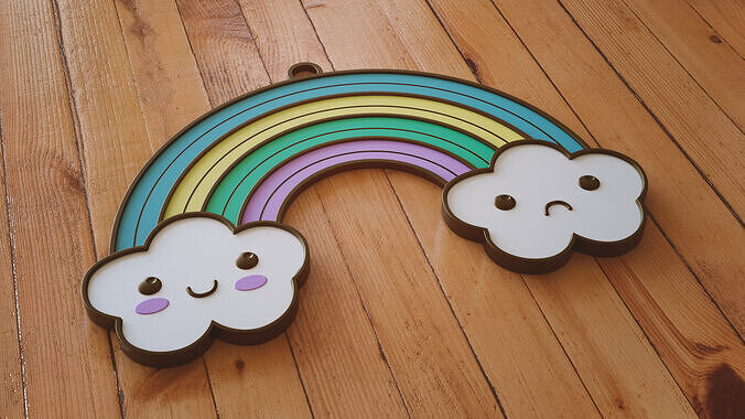 Cute Clouds and Rainbow 3D Printable Keychain Charm 3D print model