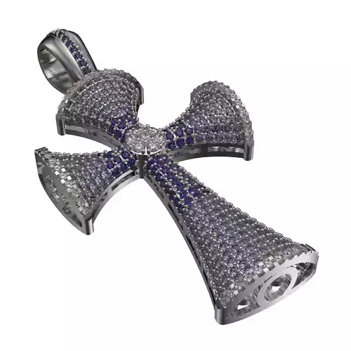 Cross Pendant paved with blue gemstones