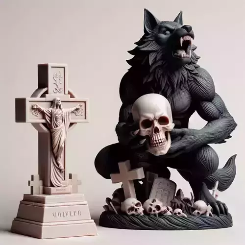 868 Ivory Werewolf Howling with Skull 3D Model beast