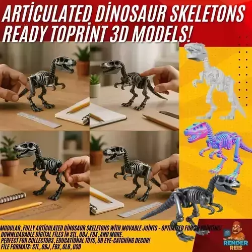 Mechanical Articulated Stylized Dinosaur Skeleton