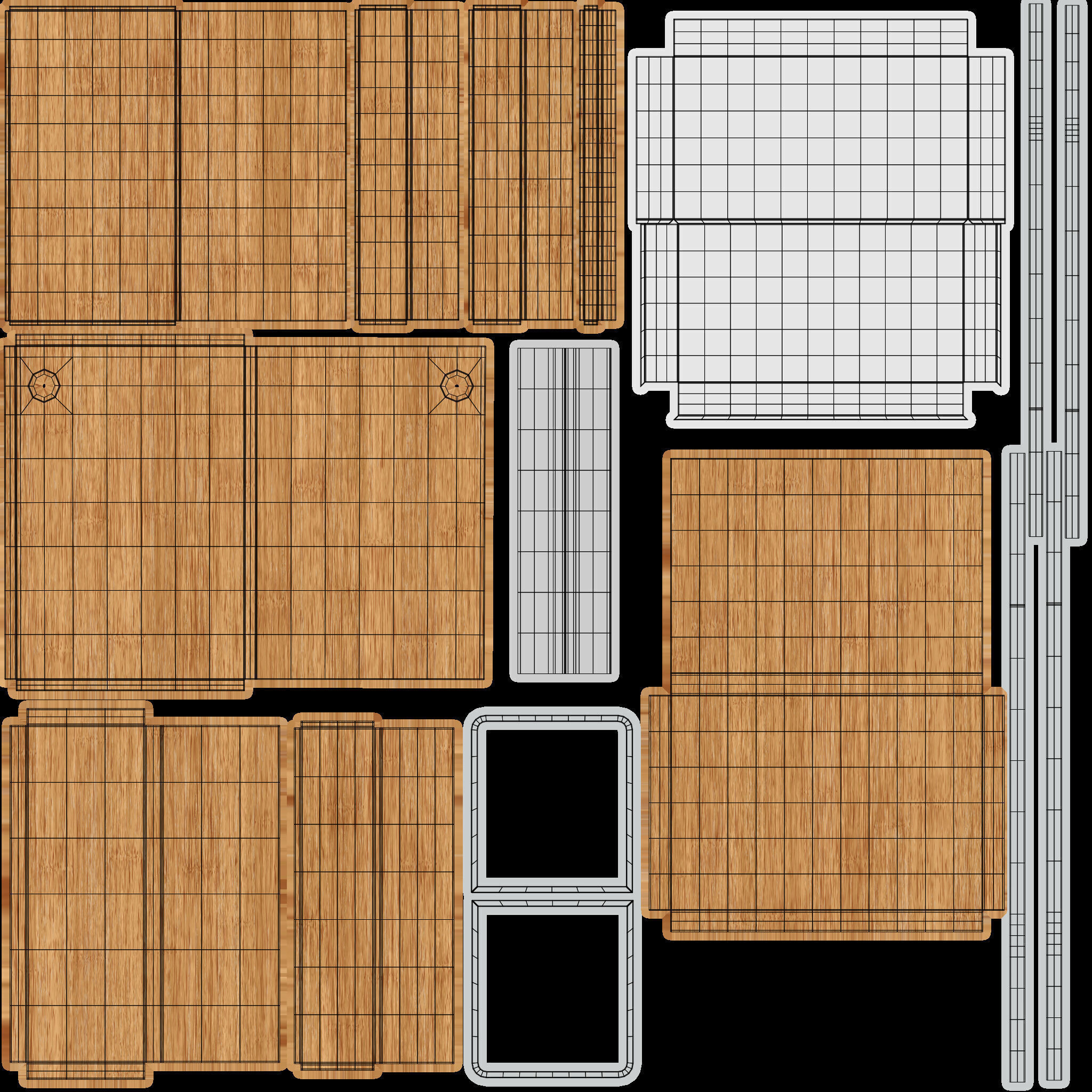 Mini Desk 01 - Bamboo Wood 3D model_12