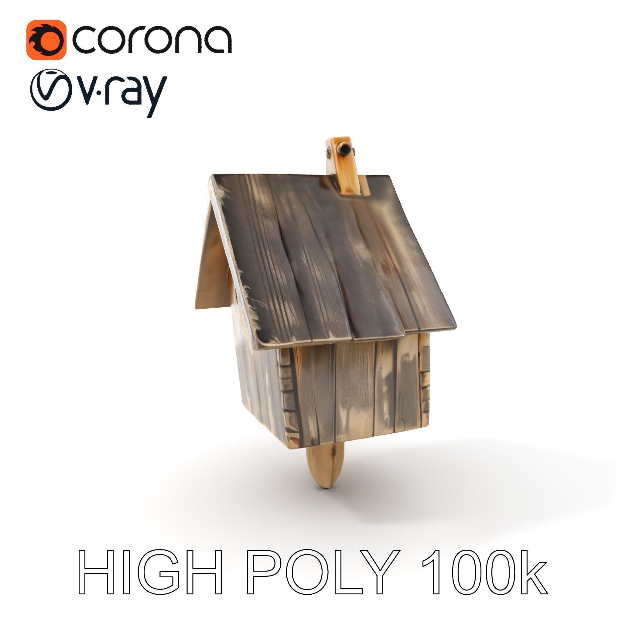 Weathered Wooden Birdhouse Model Pack Low-poly 3D model_19