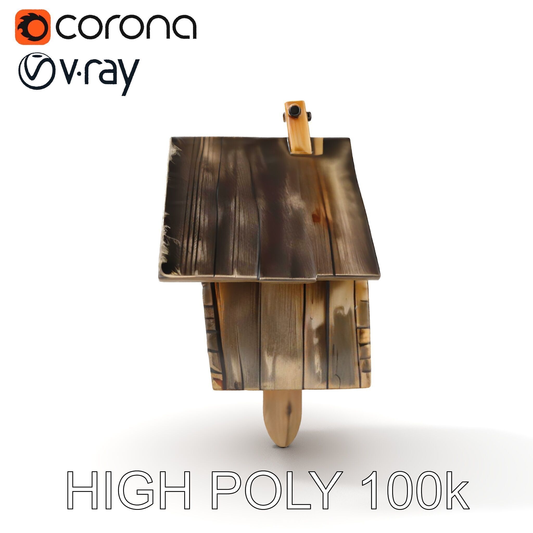 Weathered Wooden Birdhouse Model Pack Low-poly 3D model_6